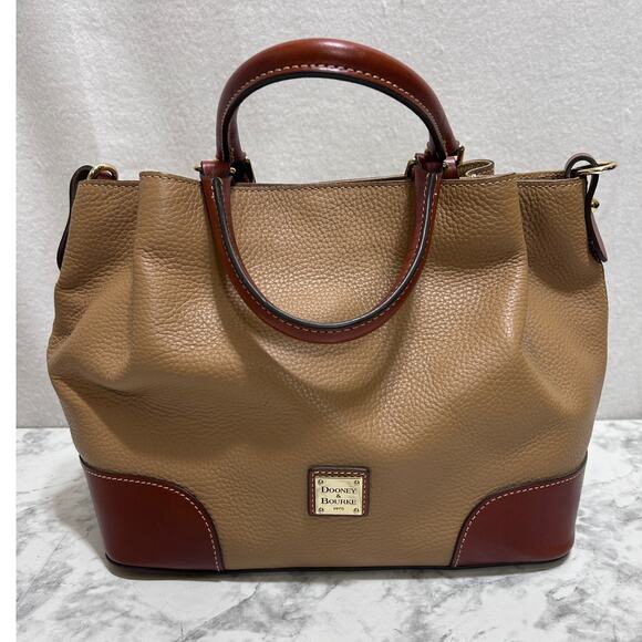 Dooney & Bourke Brenna Leather Pebbled Satchel Handbag Tan/Brown Keychain Chic - Picture 1 of 15